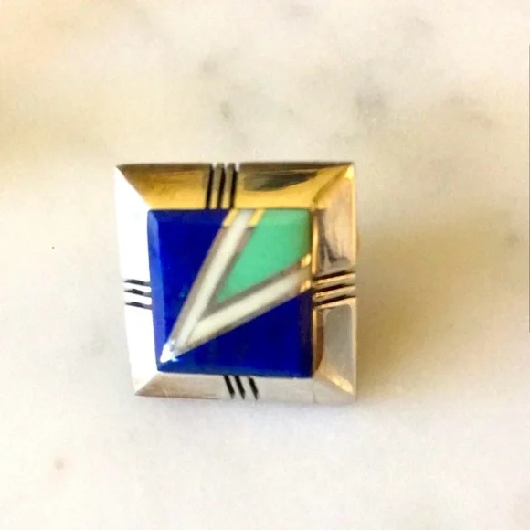 Vintage Gilbert Nelson Native American Lapis Turquoise Navajo Earrings - Picture 14 of 14